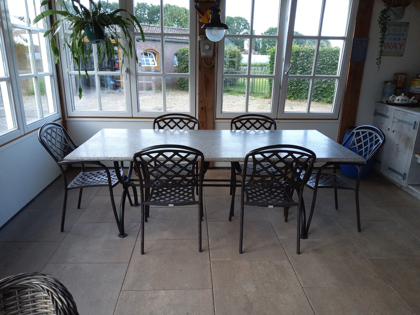 Mooie terazzo/hardsteen tuintafel, Ophalen, Zo goed als nieuw, Rechthoekig, Overige materialen