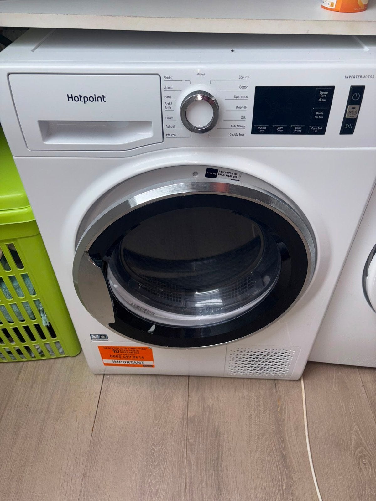 Hotpoint droger met Inverter Motor, Witgoed en Apparatuur, Ophalen, 1200 tot 1600 toeren, 8 tot 10 kg, Wolwasprogramma