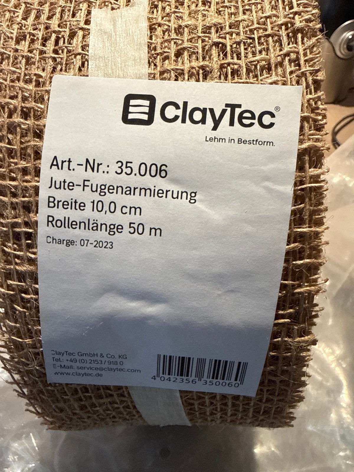 ClayTec Jute-Fugenarmierung - 10 cm breed, 50 m lang, Ophalen, Nieuw