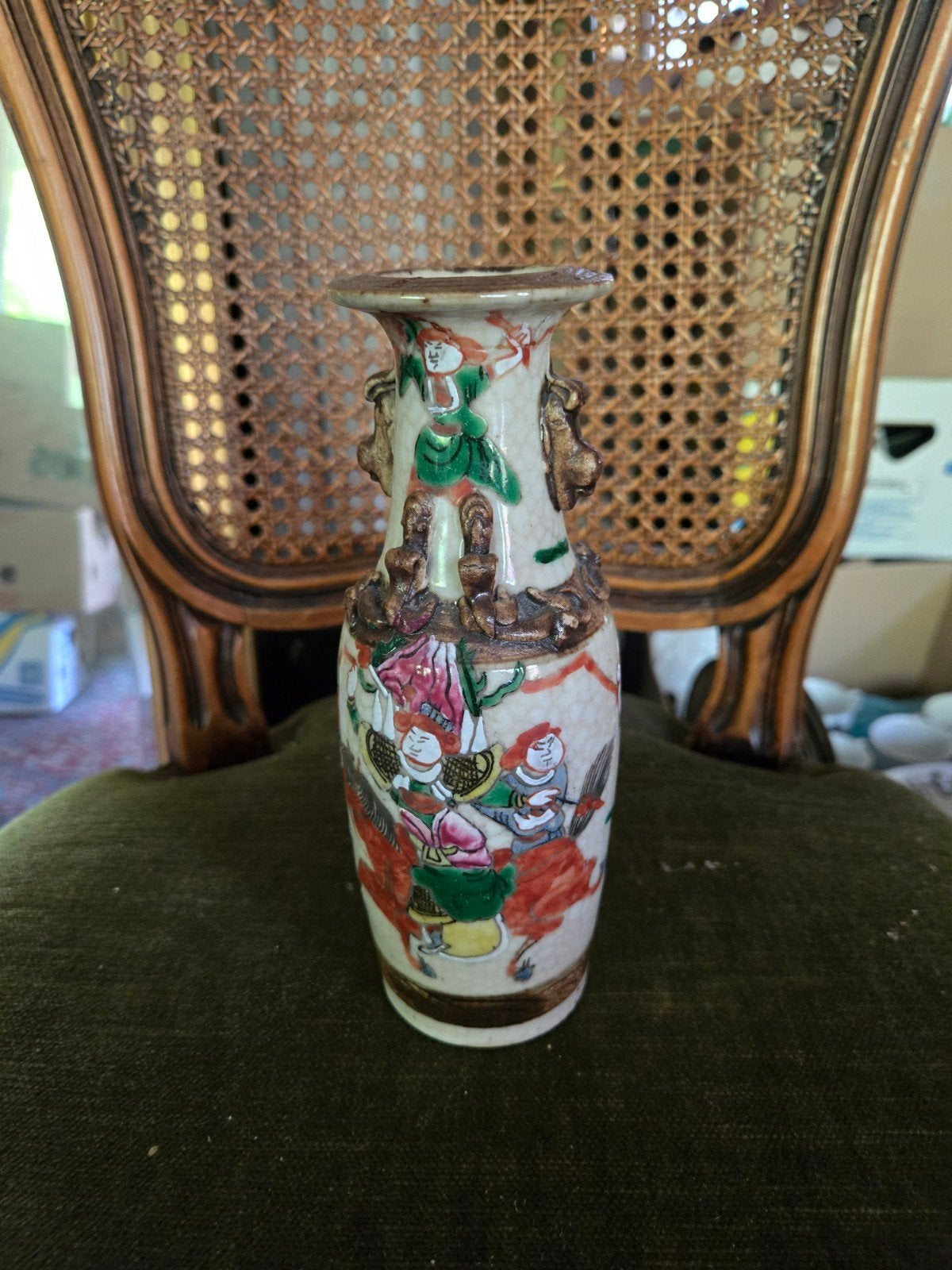 Chinees antiek Nanking krijgers vaasje 20 cm, Antiek en Kunst, Antiek | Keramiek en Aardewerk, Ophalen of Verzenden