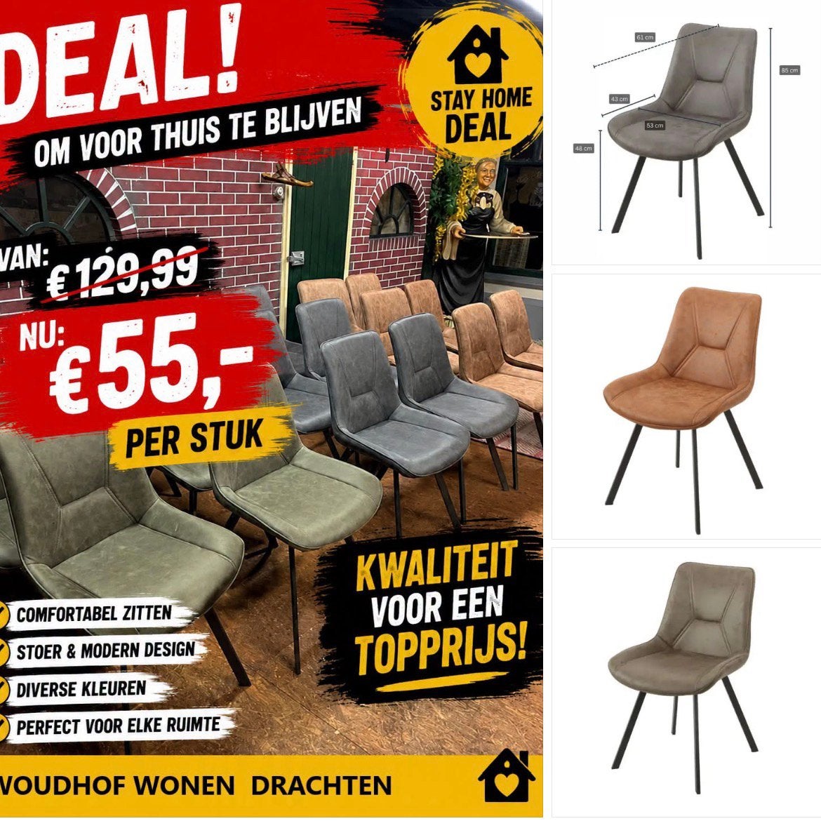 Eetkamerstoelen Maya [Woudhof Wonen], Overige kleuren, Nieuw, Leer, Ophalen of Verzenden