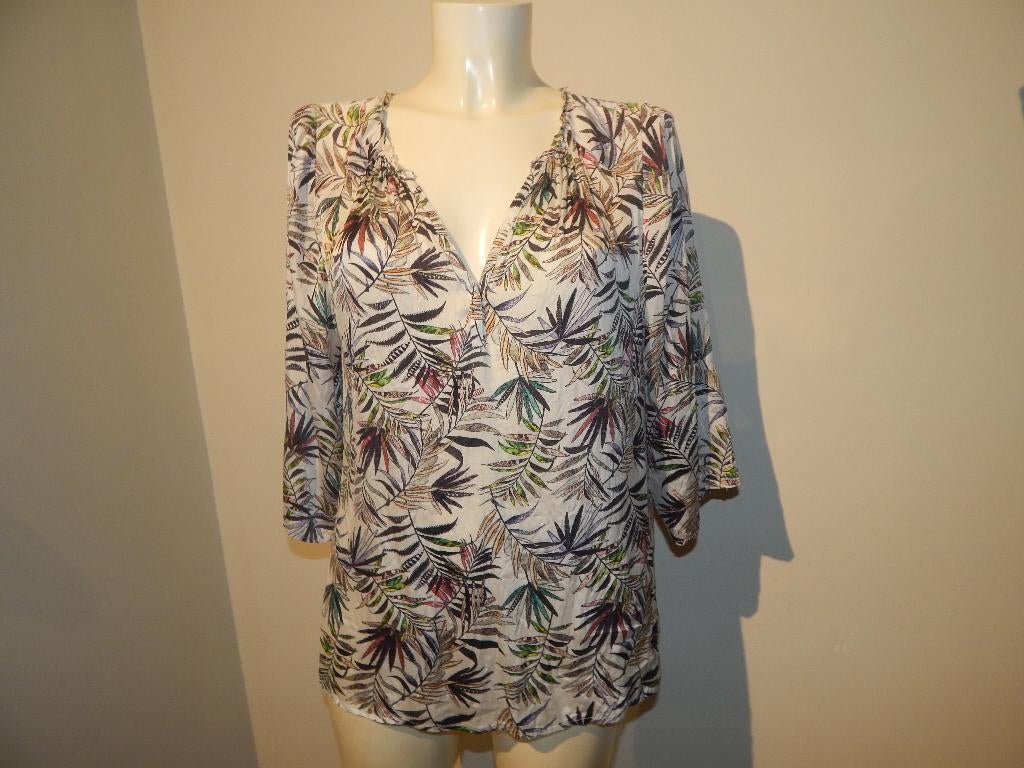 Dea Kudibal zijde kleurrijke print v hals mt XL, Kleding | Dames, Blouses en Tunieken, Gedragen, Maat 46/48 (XL) of groter, Overige kleuren