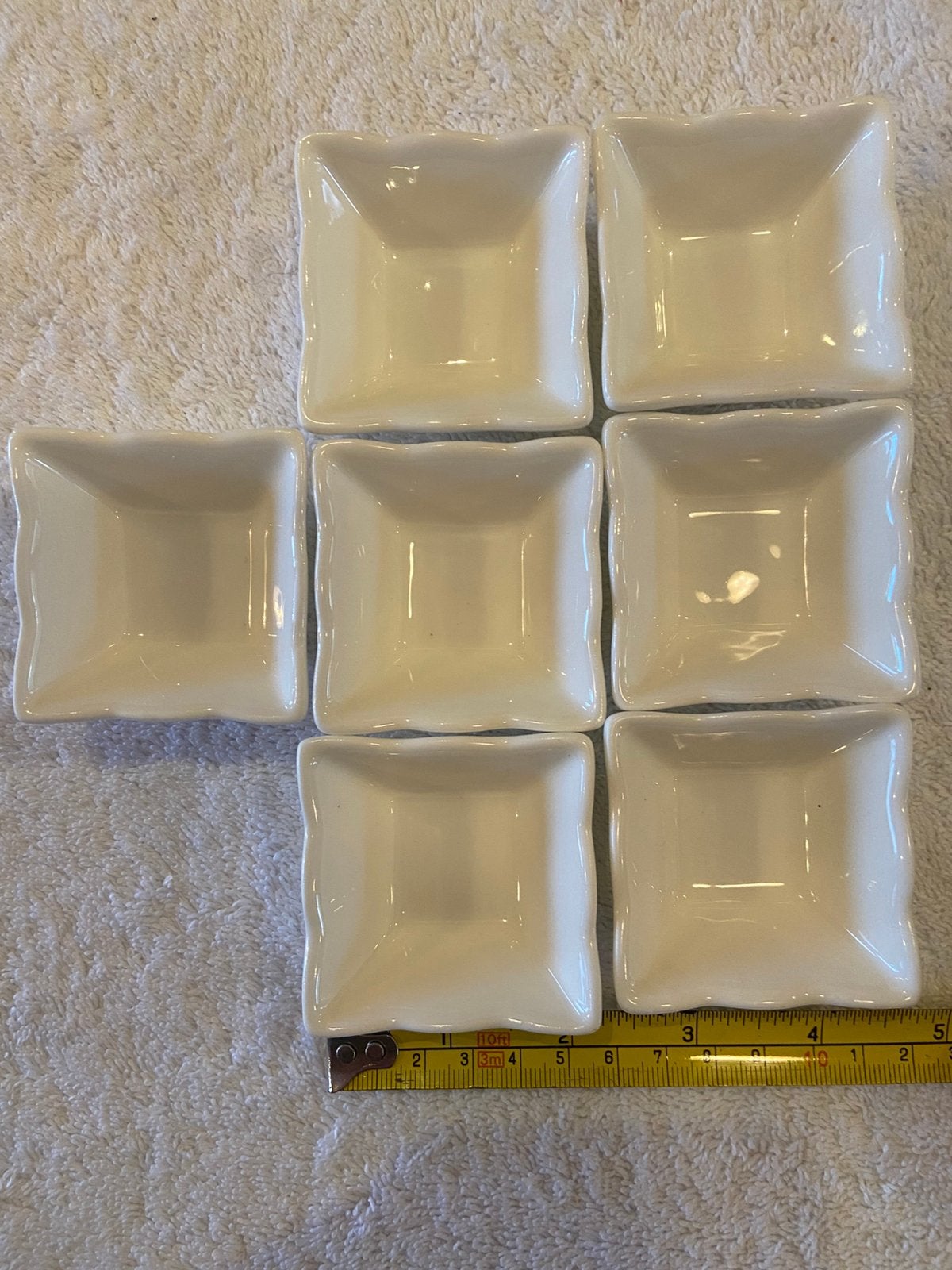 7 kleine dip of amuse schaaltjes ecru vierkant, Ophalen of Verzenden, Zo goed als nieuw
