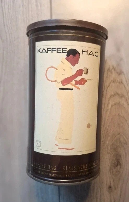 Kaffee Hag vintage koffiebus uit 1990 bruin 18 cm, Verzamelen, Ophalen of Verzenden, Gebruikt, Koffie, Overige merken