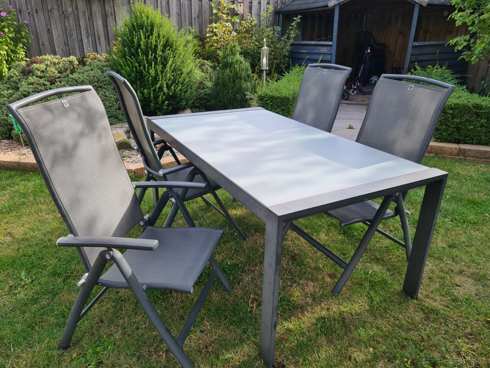 Tuinset Le Sud met 4 stoelen en tafel, Tuin en Terras, Ophalen, 4 zitplaatsen, Gebruikt, Aluminium