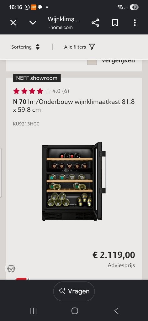 NEFF Wijnkoeler, Witgoed en Apparatuur, Ophalen, Neff, Zo goed als nieuw, Inbouw