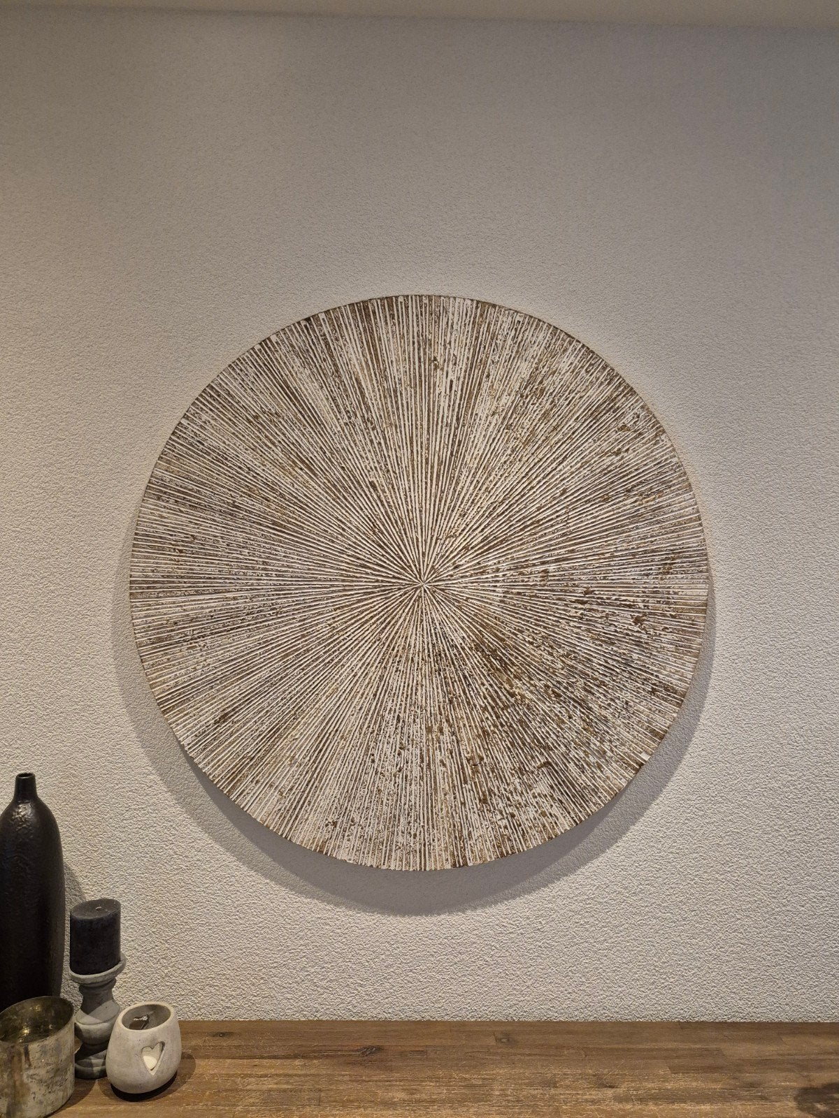 Rond Houten Wandpaneel - 90 cm, Huis en Inrichting, Woonaccessoires | Wanddecoraties, Ophalen, Hout, Meerkleurig, Zo goed als nieuw