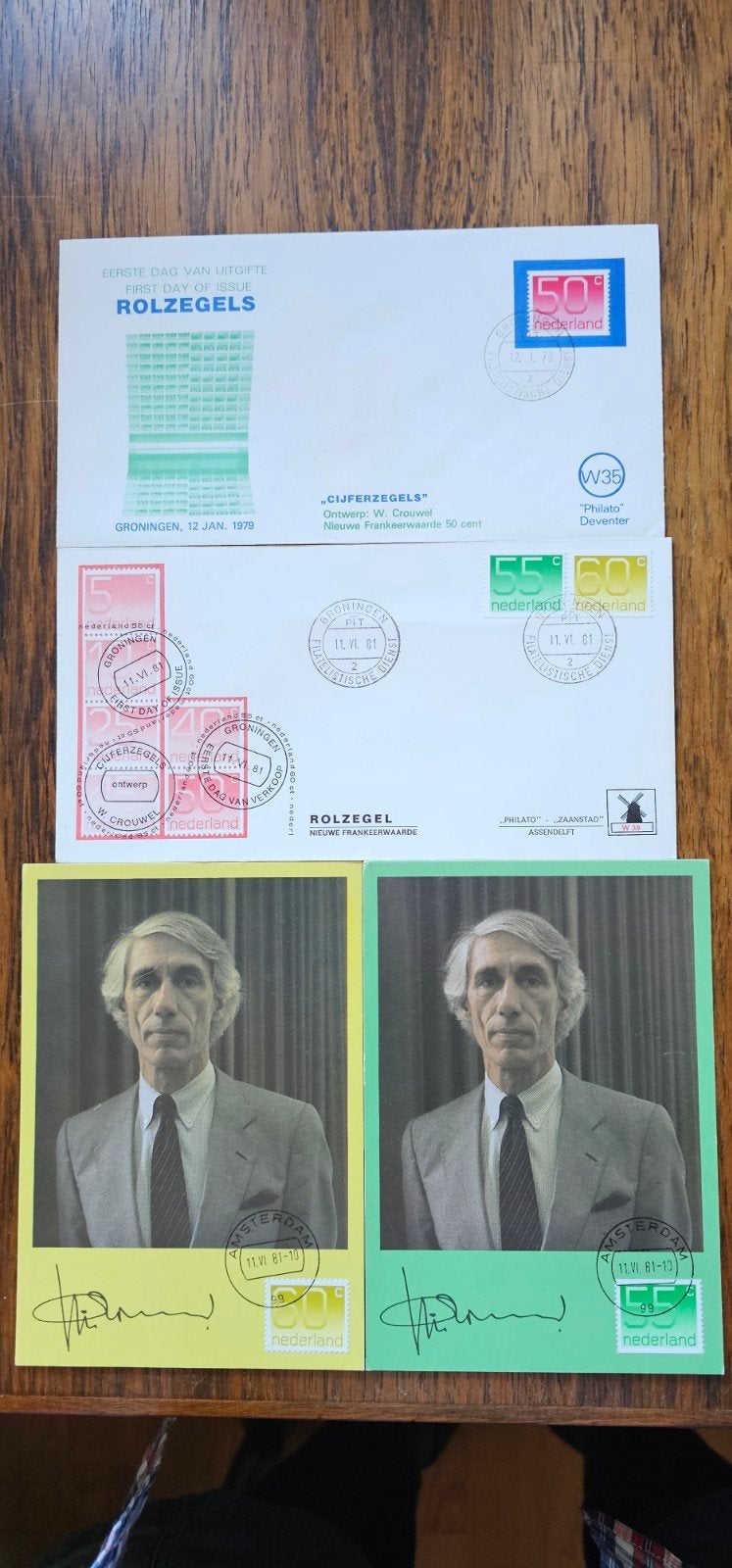 2 FDC enveloppen + 2 kaarten met nieuwe frankeerwaarde, Verzenden, Onbeschreven, Nederland