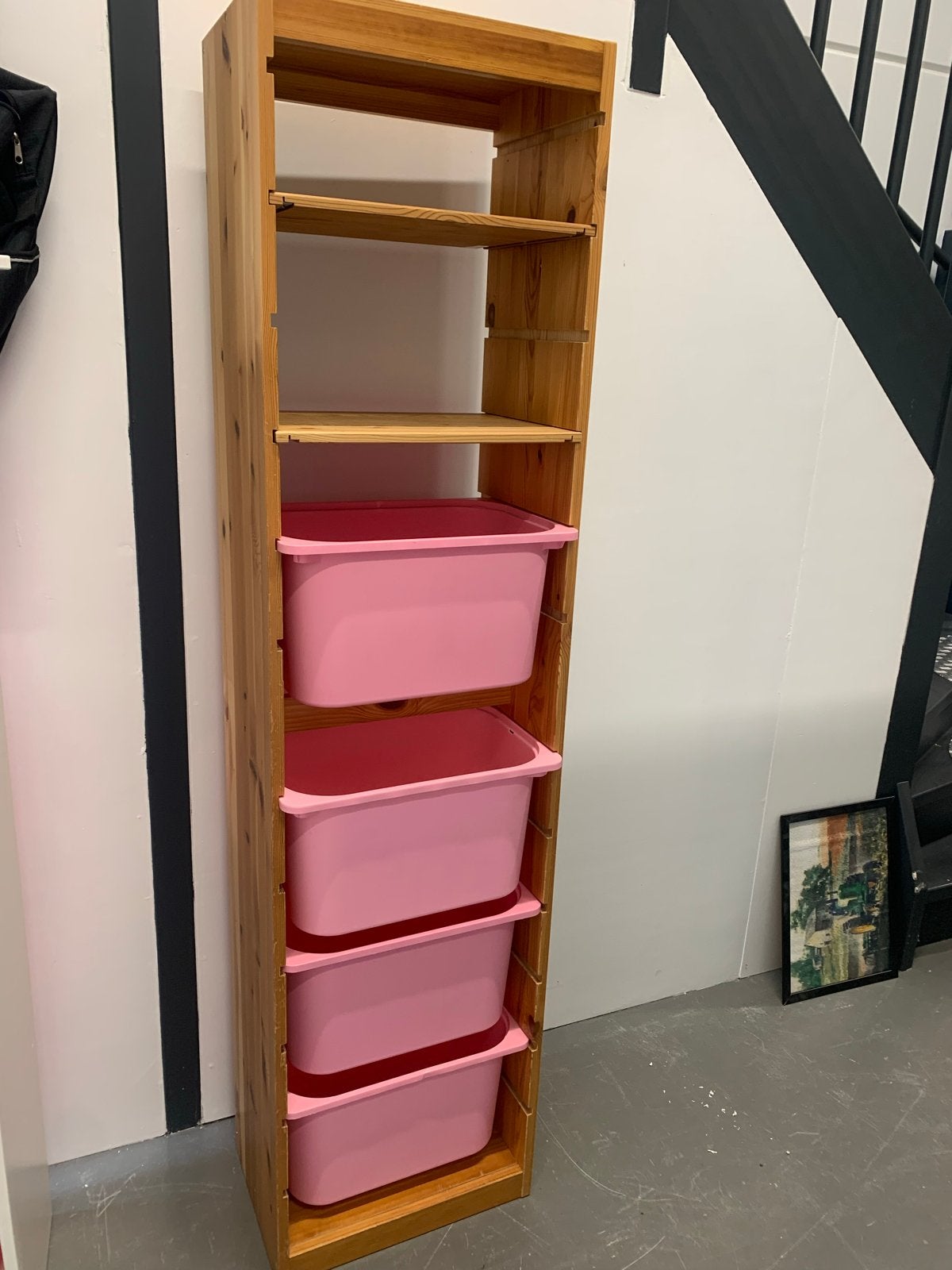 Houten opbergrek met roze bakken, Ophalen of Verzenden, Gebruikt