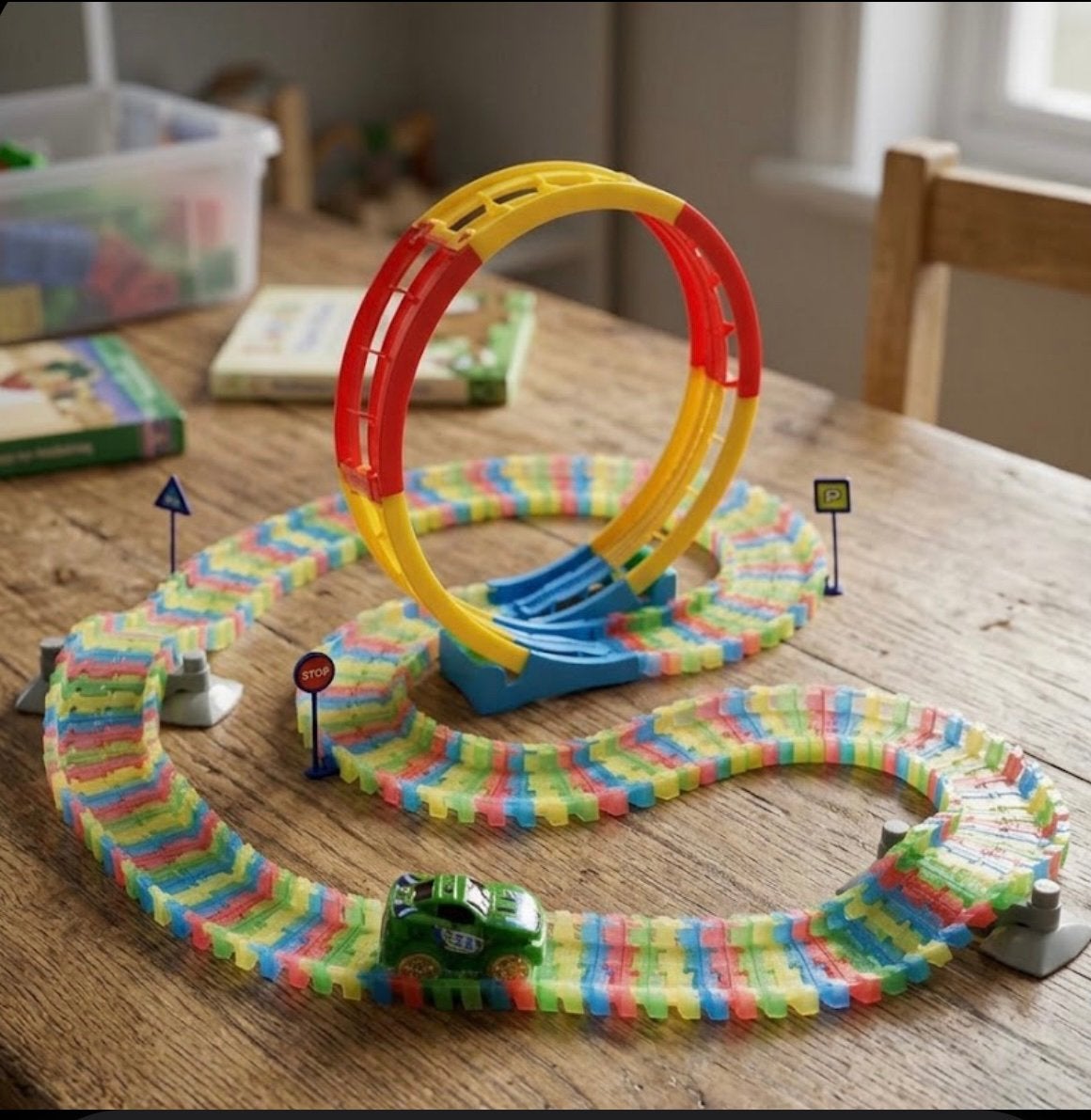 Complete Glow in the Dark Racebaan met Loop & Raceauto!, Ophalen of Verzenden, Nieuw, Elektrisch, Overige merken
