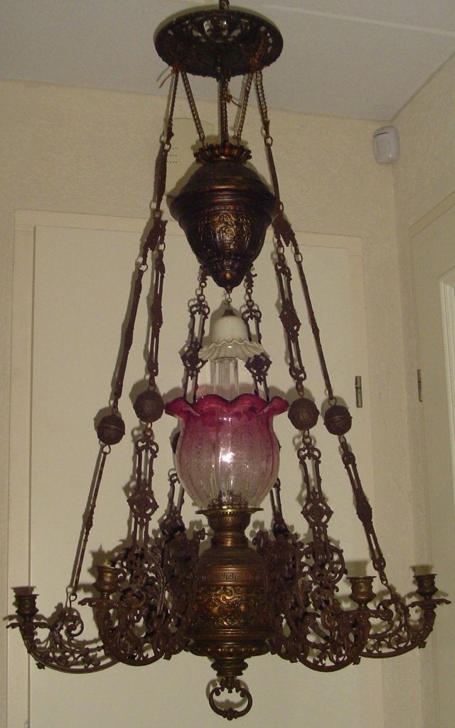 Antieke olielamp van gietijzer, Antiek en Kunst, Ophalen of Verzenden
