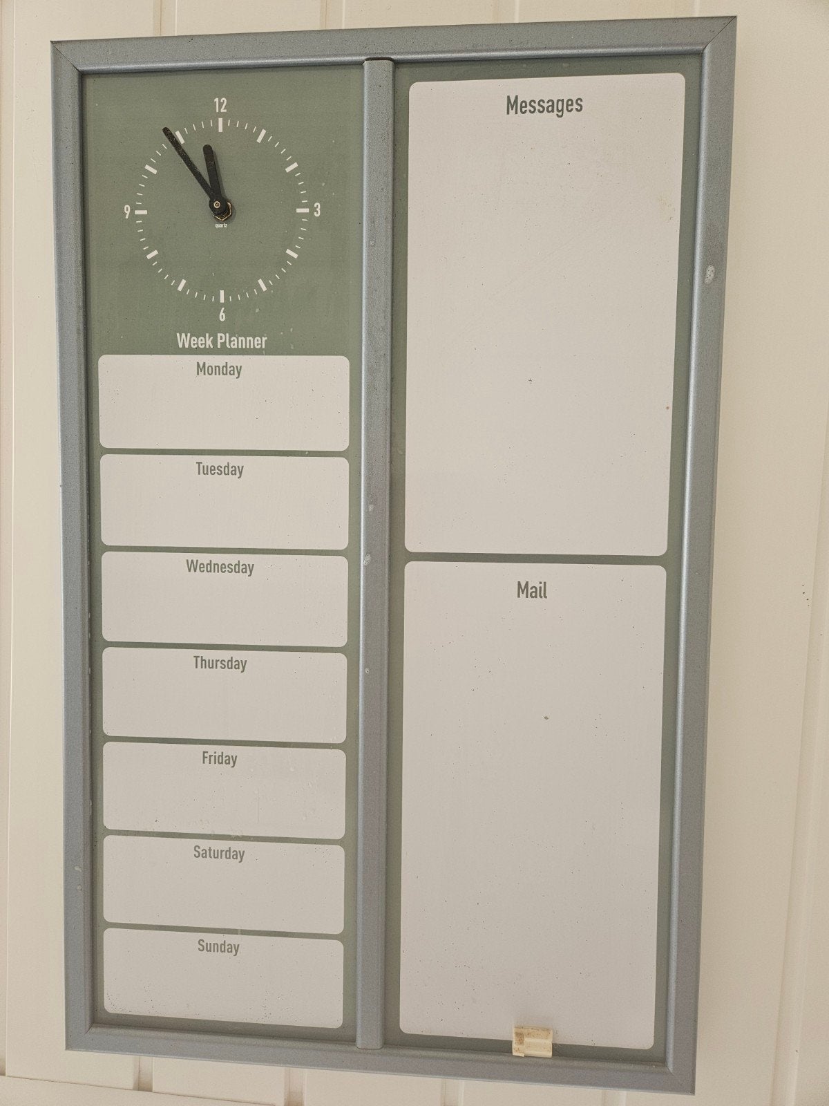 Weekplanner met klok en memoborden, Huis en Inrichting, Ophalen, Grijs, Analoog, Werkt op batterijen