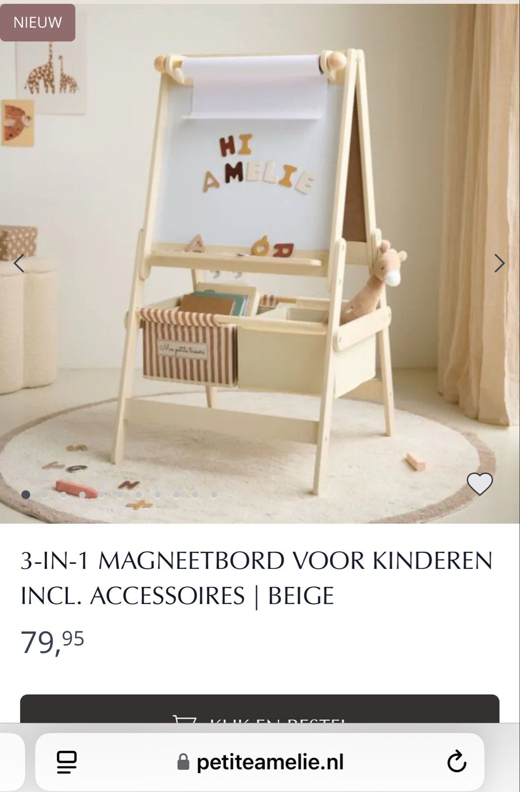 Petite Amélie 3-in-1 Magneetbord voor Kinderen - Beige, Kinderen en Baby's, Ophalen of Verzenden, Nieuw, Jongen of Meisje