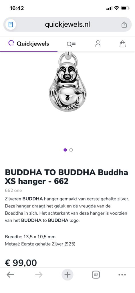 Budha to budha hanger type budha xs, Sieraden, Tassen en Uiterlijk, Kettinghangers, Ophalen of Verzenden, Zo goed als nieuw, Zilver