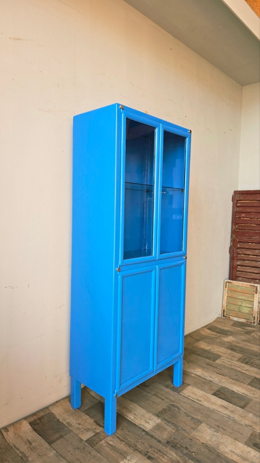 Mooie Brocante Dokterskast Industrieel Blauw, Ophalen of Verzenden, Zo goed als nieuw