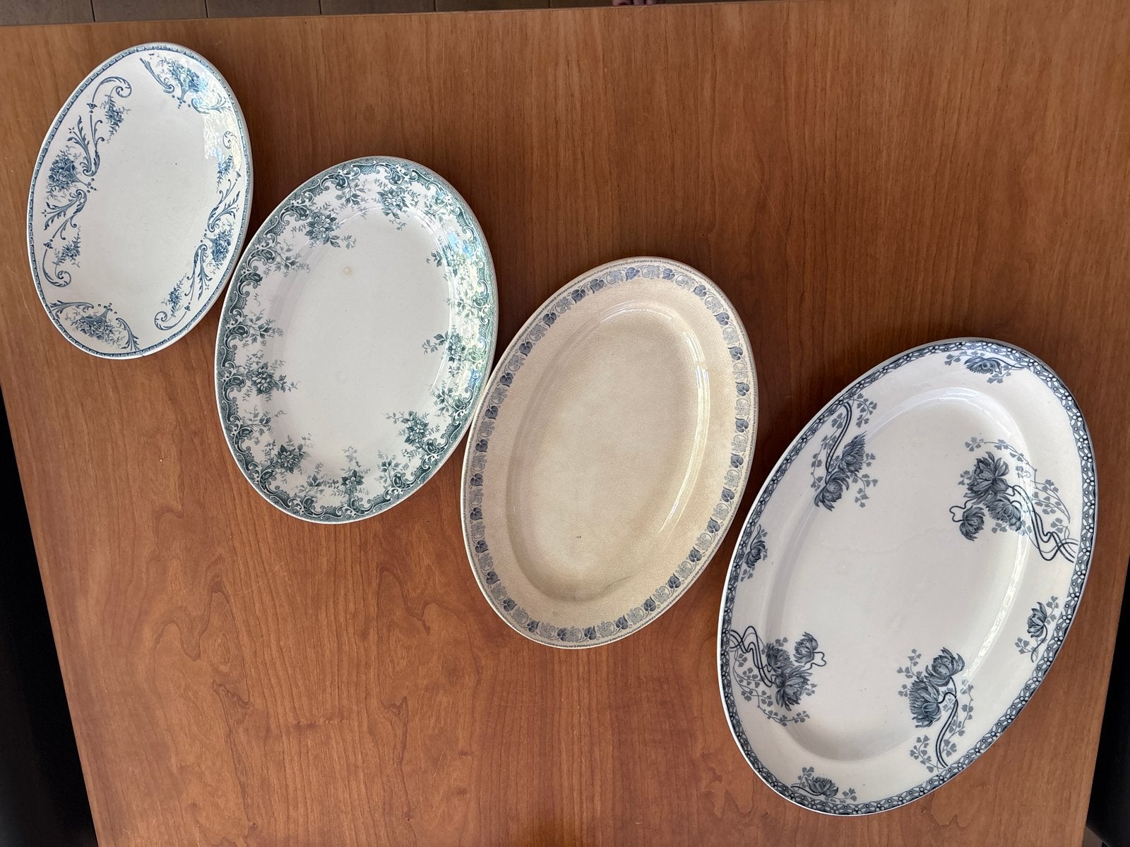 Set van 4 antieke ovale schalen - diverse patronen, Ophalen of Verzenden