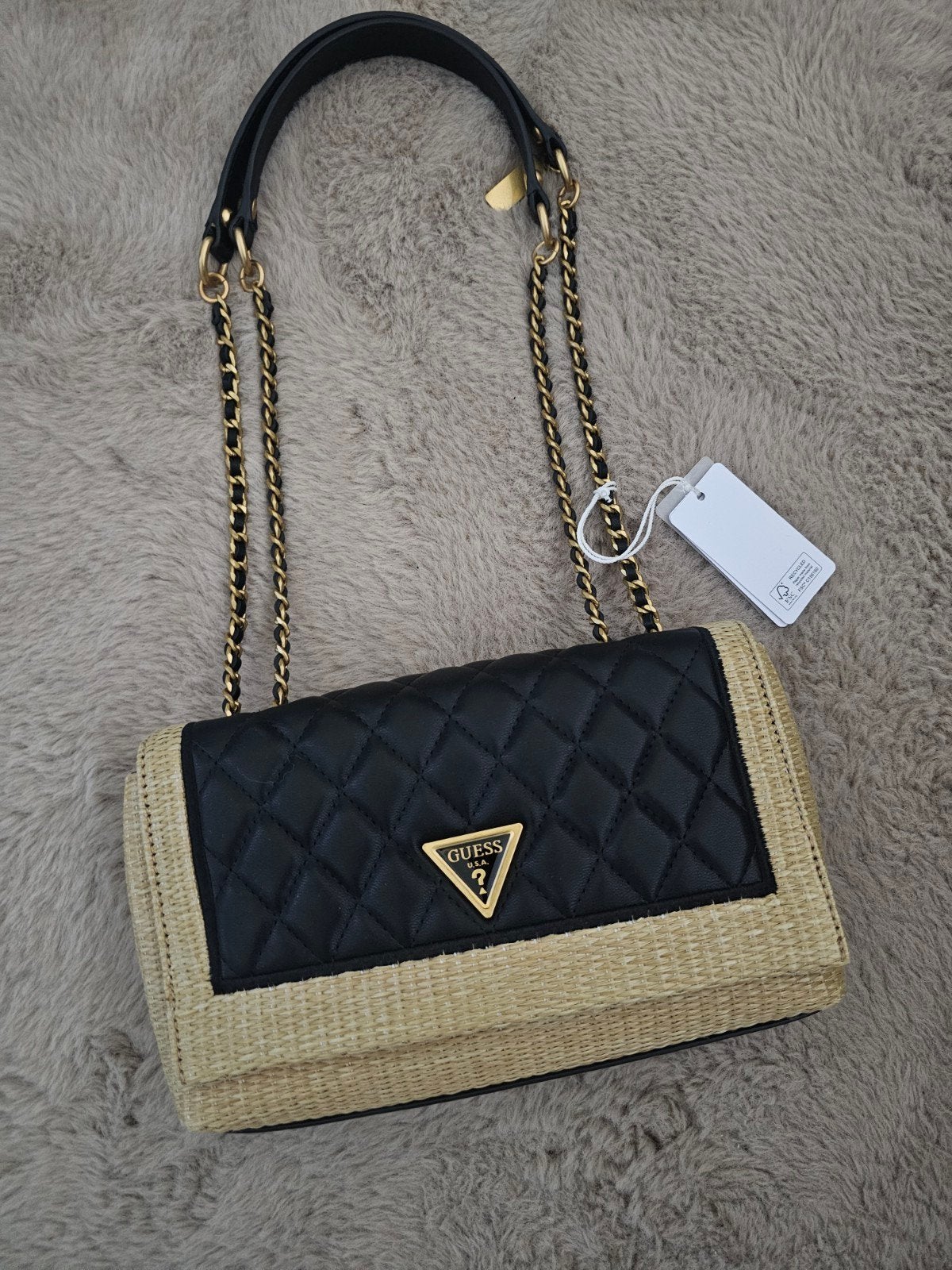 Guess Delfa Schoudertasje Zwart/Beige - Nieuw met label, Ophalen of Verzenden, Nieuw, Zwart, Schoudertasje