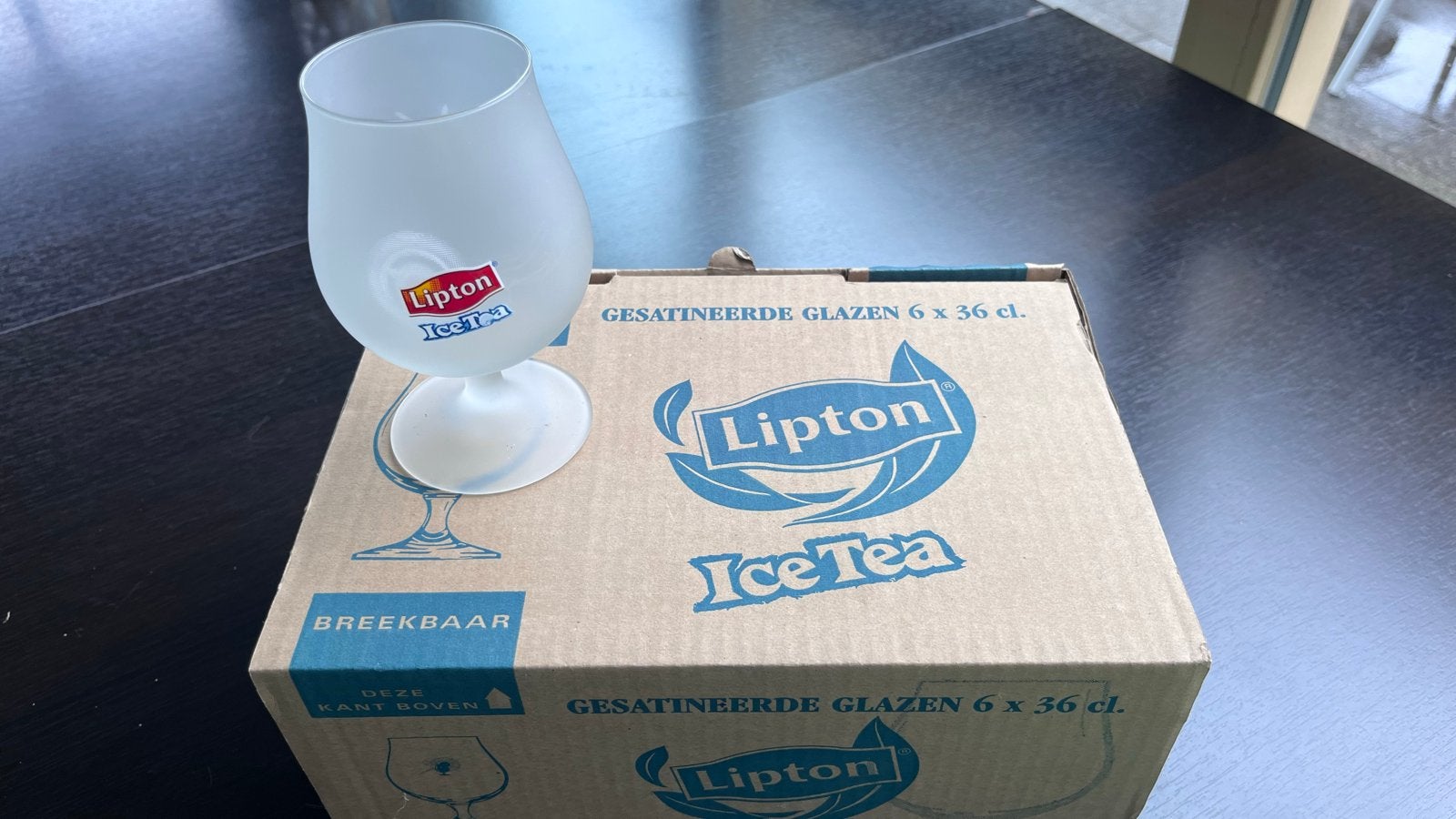 Lipton Ice Tea glazen - Set van 6 gesatineerde glazen, Nieuw, Ophalen of Verzenden, Wit, Overige merken