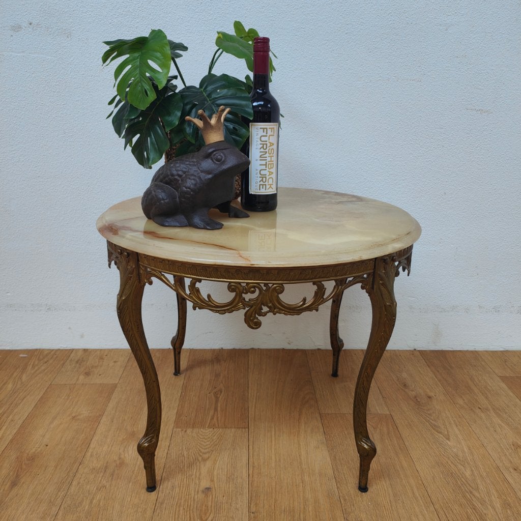 Vintage ronde salontafel koffietafel met marmer blad 514, Huis en Inrichting, Tafels | Salontafels, Valkenswaard, Gebruikt, 50 tot 100 cm