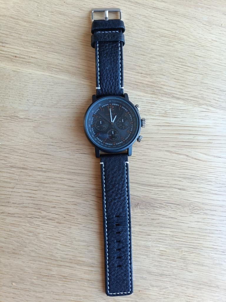 OOZOO Heren horloge Zwart Leer - Zo goed als nieuw, Overige merken, Leer, Staal, Polshorloge