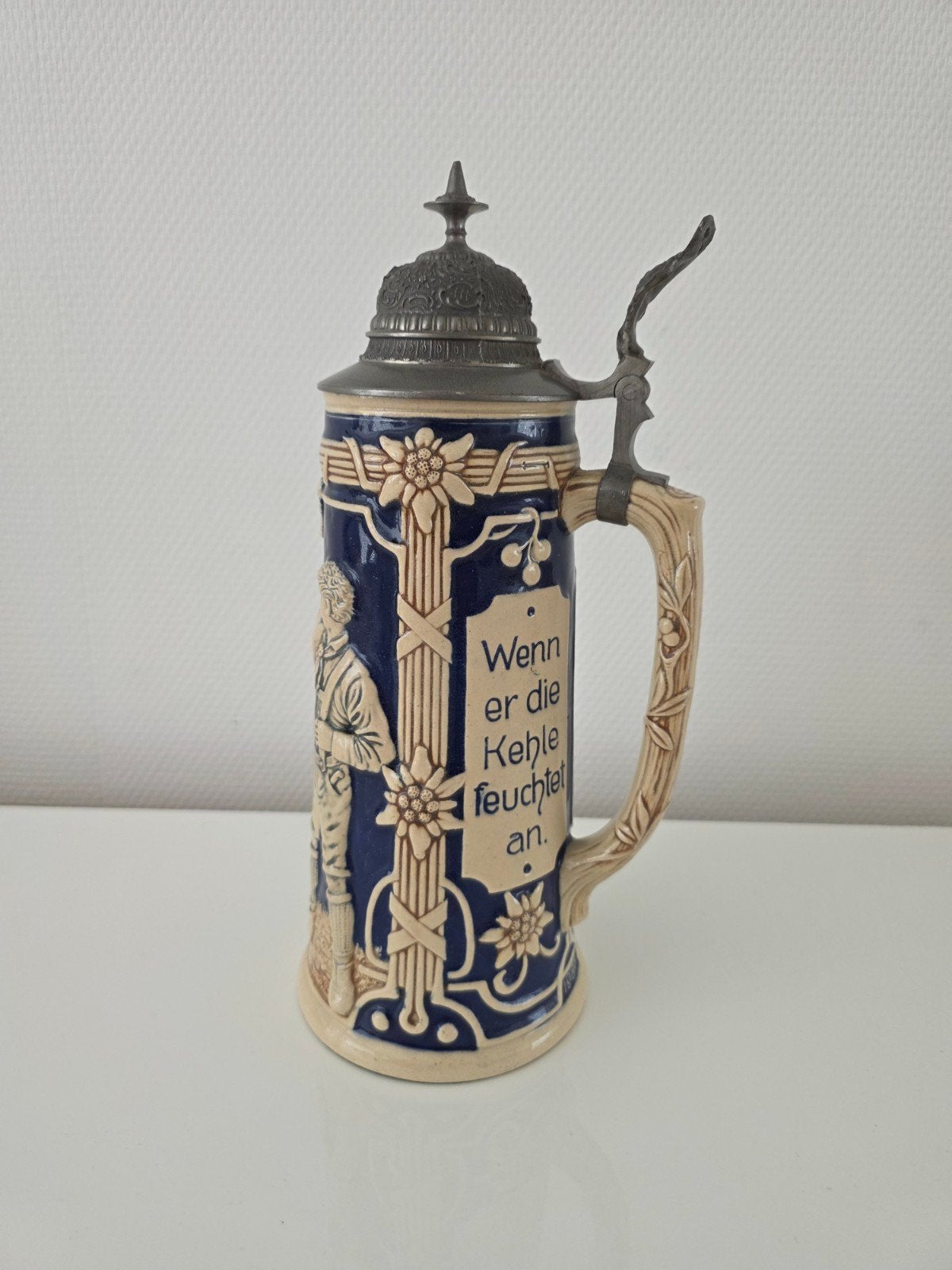 Prachtige Grote Duitse Bierpul met Tinnen Deksel 1981, Ophalen of Verzenden