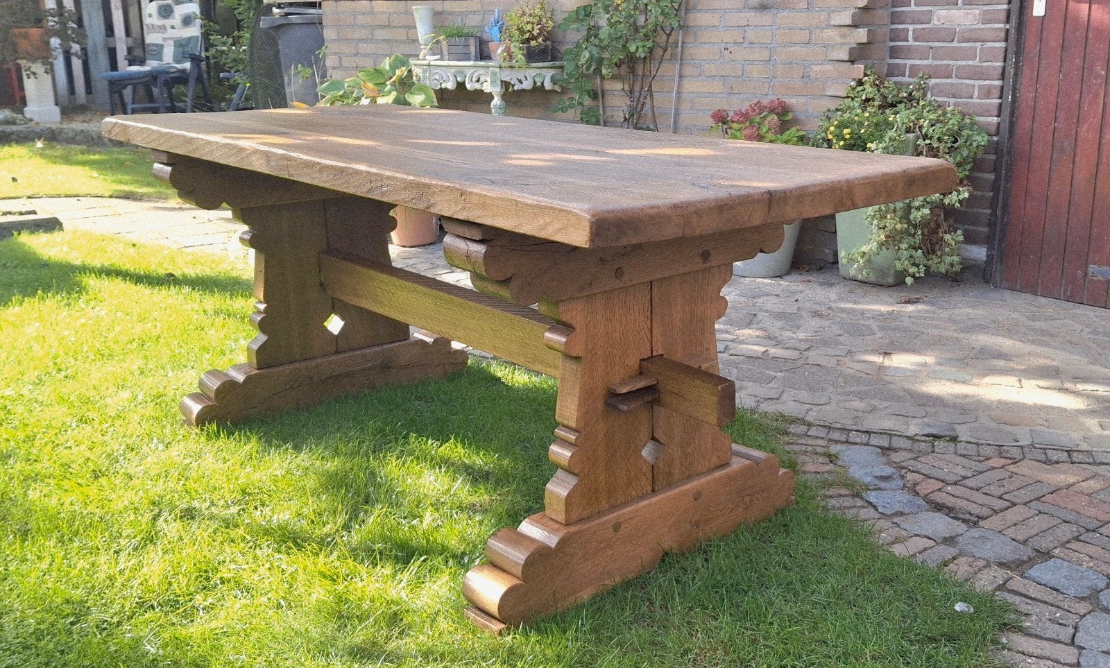 oude eiken eettafel kloostertafel 175x80 cm., Huis en Inrichting, Antiek vintage stoer landelijk, Eikenhout, Zo goed als nieuw