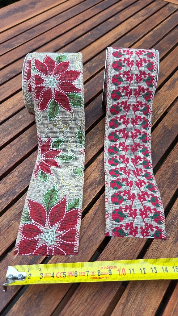 2 rollen kerstlint, met rustieke linnen-look, Ophalen of Verzenden, Nieuw, Overige typen, Overige materialen