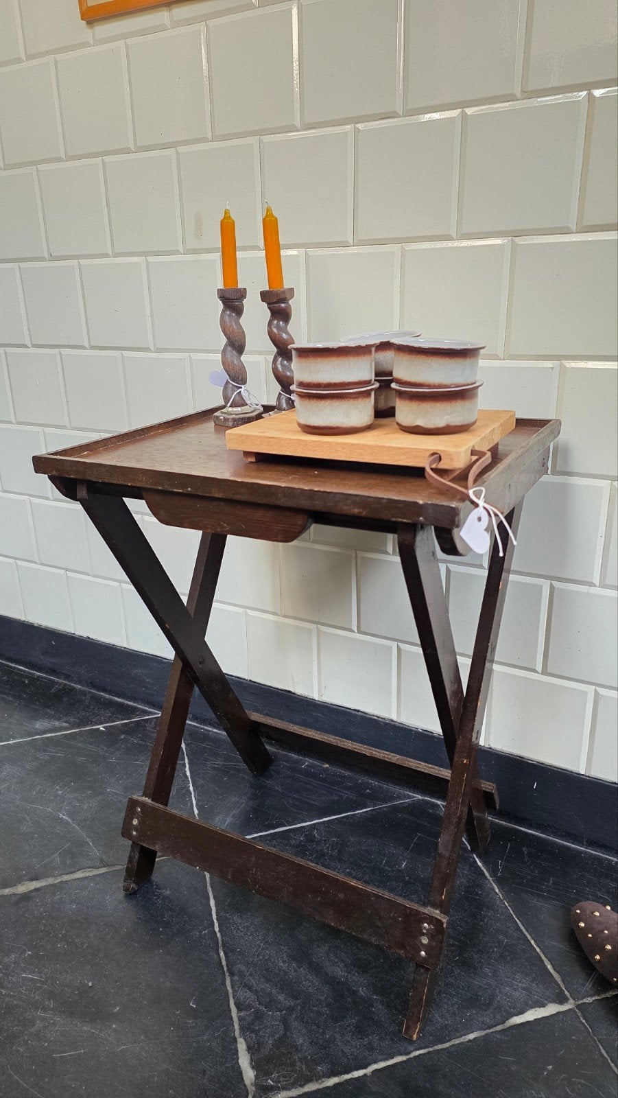 Vintage Klaptafel H66 B51 D40, bijzettafeltje, tafeltje, Gebruikt, Vintage, Ophalen of Verzenden, Nvt