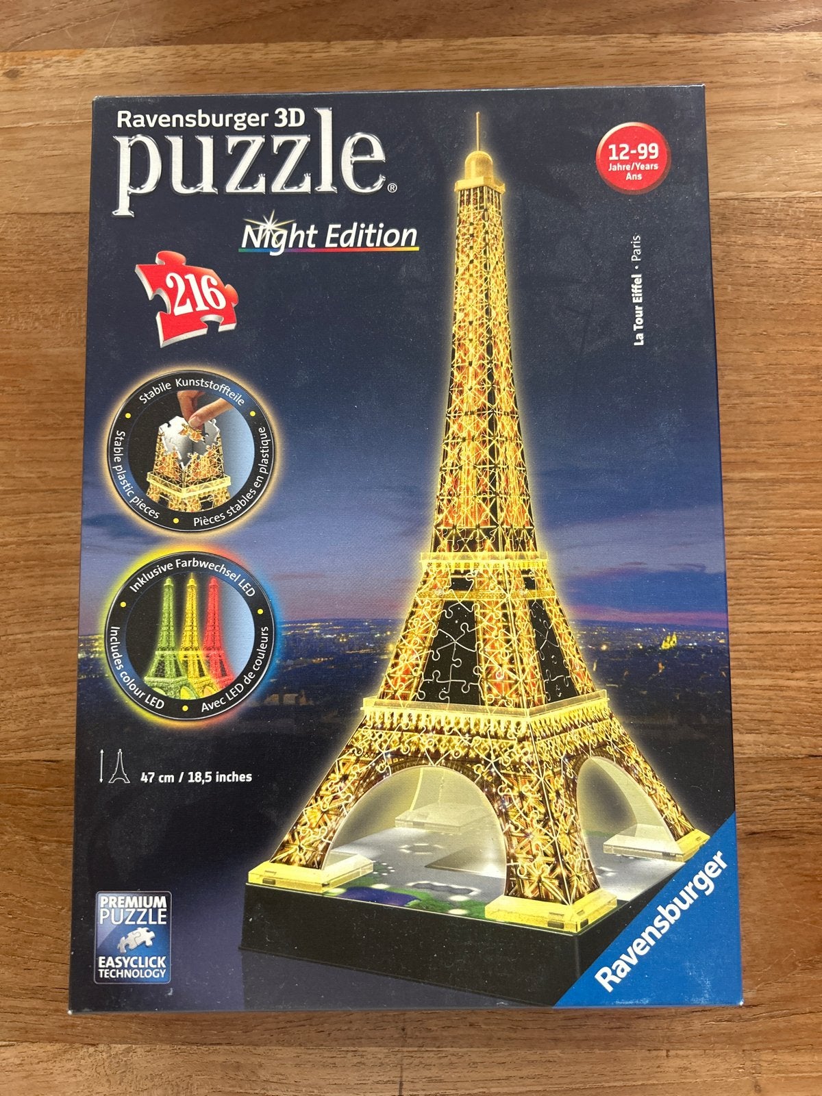 Ravensburger 3D Puzzle Eiffeltoren Night Edition 216 stukjes, Ophalen of Verzenden, Zo goed als nieuw