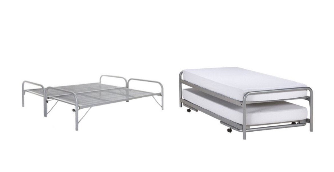 Dubbel bed 90x200 met onderschuifbed – 2 slaapplaatsen, Ophalen, 90 cm, Eenpersoons, Zo goed als nieuw