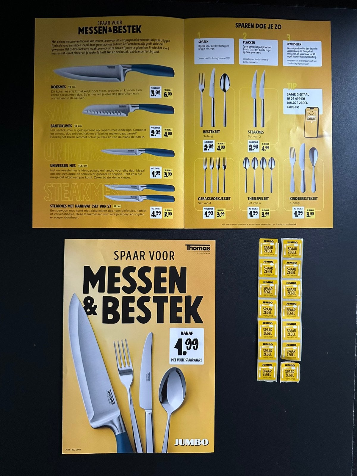 Messen en bestek zegels (14 zegels)van de Jumbo spaaractie., Verzamelen, Jumbo, Ophalen of Verzenden