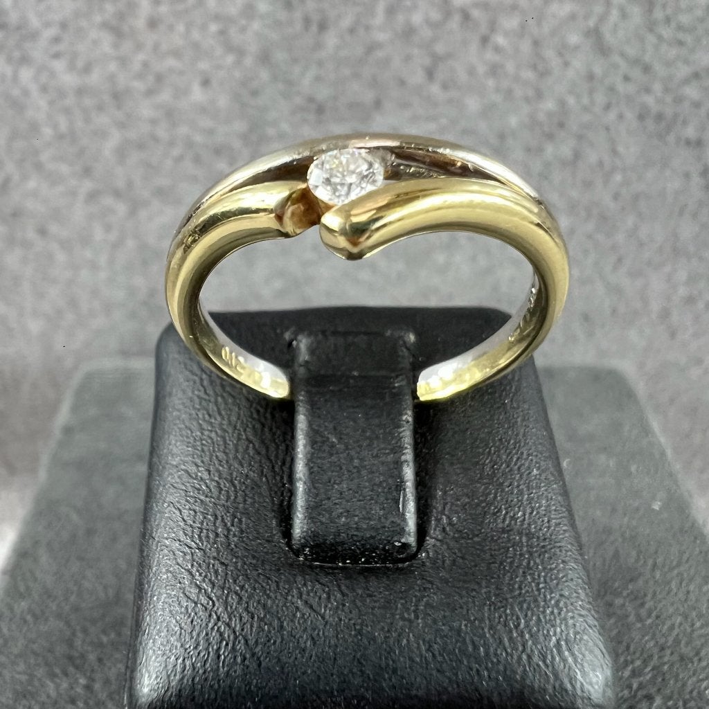 Gouden Ring | 14k* | 3,64g | solitair briljant|18,25| 411930, Sieraden, Tassen en Uiterlijk, Ringen, 18 tot 19, Gebruikt, Ophalen of Verzenden
