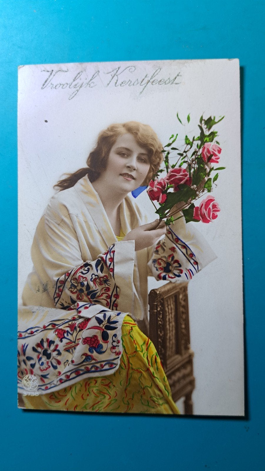 Dame met prachtige mode, borduurwerk, rozen, belle epoque, Ophalen of Verzenden, Voor 1920, Gelopen, Overige thema's
