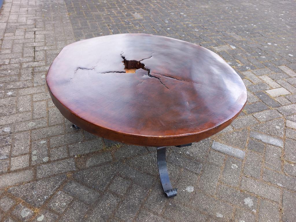 salontafel massief hardhouten boom schijf, Ophalen, Gebruikt, 100 tot 150 cm, Country