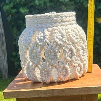 Handgemaakte Macramé Glazen Vaas/Windlicht, Ophalen of Verzenden, Zo goed als nieuw
