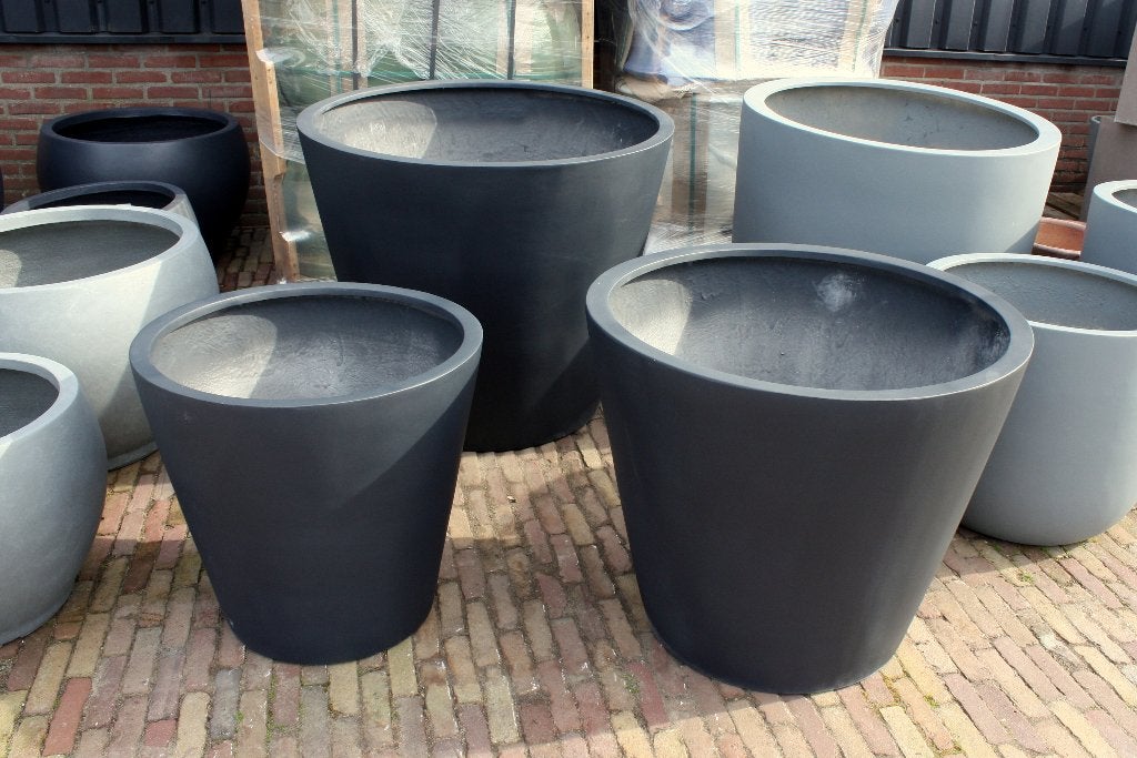 GROTE ronde bloempotten Fiberstone grijs & antraciet 3 maten, Tuin en Terras, Ophalen, Overige materialen, 40 cm of meer, Rond