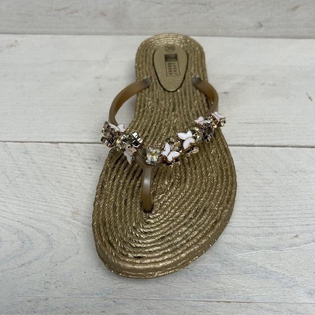 Nieuwe gouden slippers met bloemen, Ophalen of Verzenden, Nieuw, Goud, Overige materialen