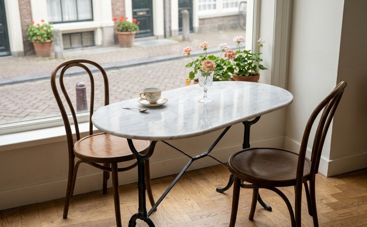 Marmeren bistrotafel - Ovaal - Gebruikt, Ophalen, Gebruikt, 100 tot 150 cm, Bistro, Klassiek, Industrieel
