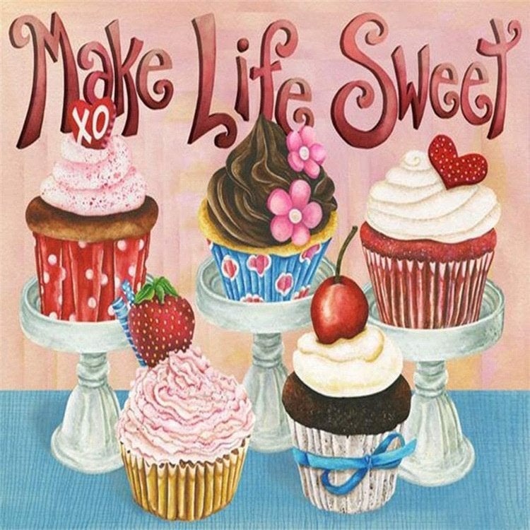 50x40cm Diamond Painting cupcakes Make Life Sweet nr 2014, Verzenden, Overige thema's, Nieuw, Meerkleurig