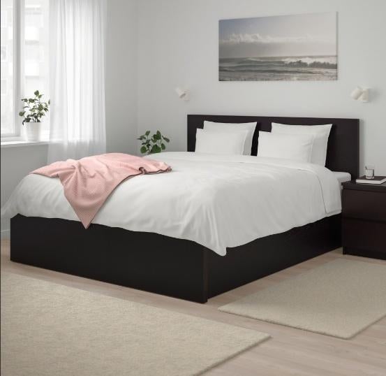 Ikea bed 140x200 cm Malm 4 laden +bodems+nachtkastjes, Gebruikt, Wit, Tweepersoons, Hout