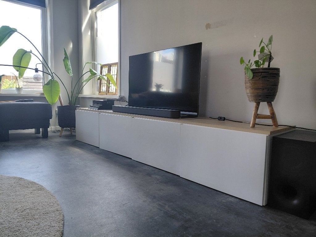 Tv meubel ikea besta wit met plank, Ophalen, Zo goed als nieuw, 200 cm of meer, Minder dan 100 cm