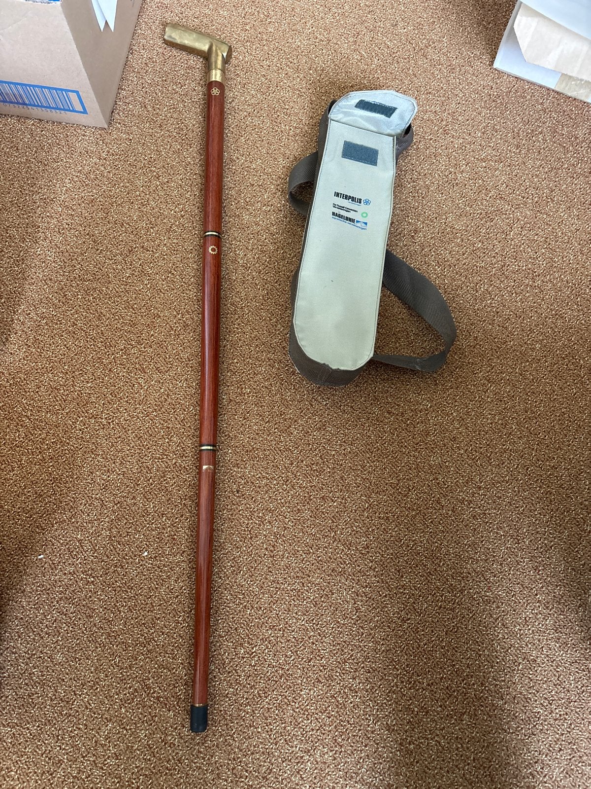Unieke 3-delige houten wandelstok met messing golfclub-greep, Ophalen of Verzenden, Zo goed als nieuw