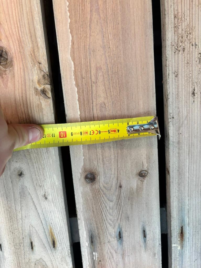 +/- 7.500 m1 Vuren geschaafde planken 22 x 100 mm (18x95 mm), Doe-het-zelf en Verbouw, Ophalen, Gebruikt, Minder dan 25 mm, 250 tot 300 cm