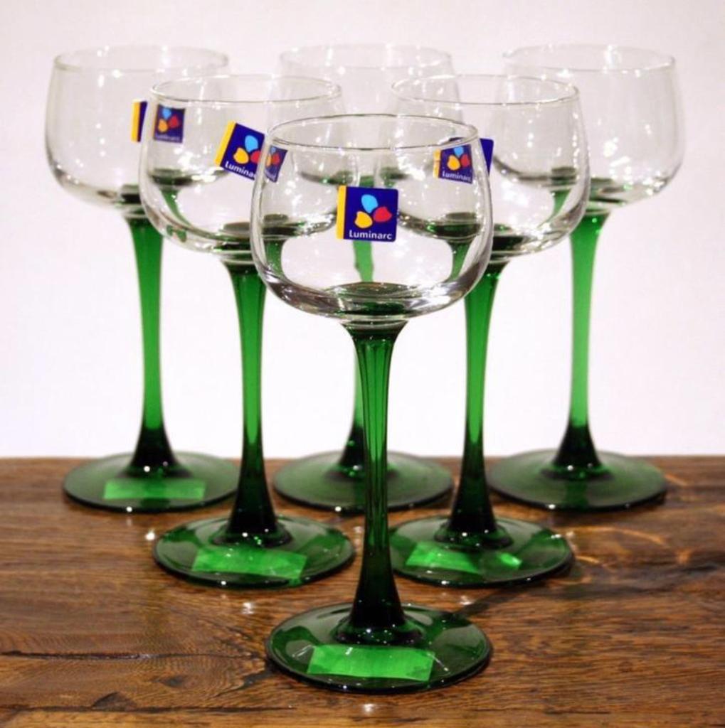 4 Vin du Rijnwijnglazen – Met groen been & voet – Luminarc, Ophalen of Verzenden, Zo goed als nieuw, Overige typen