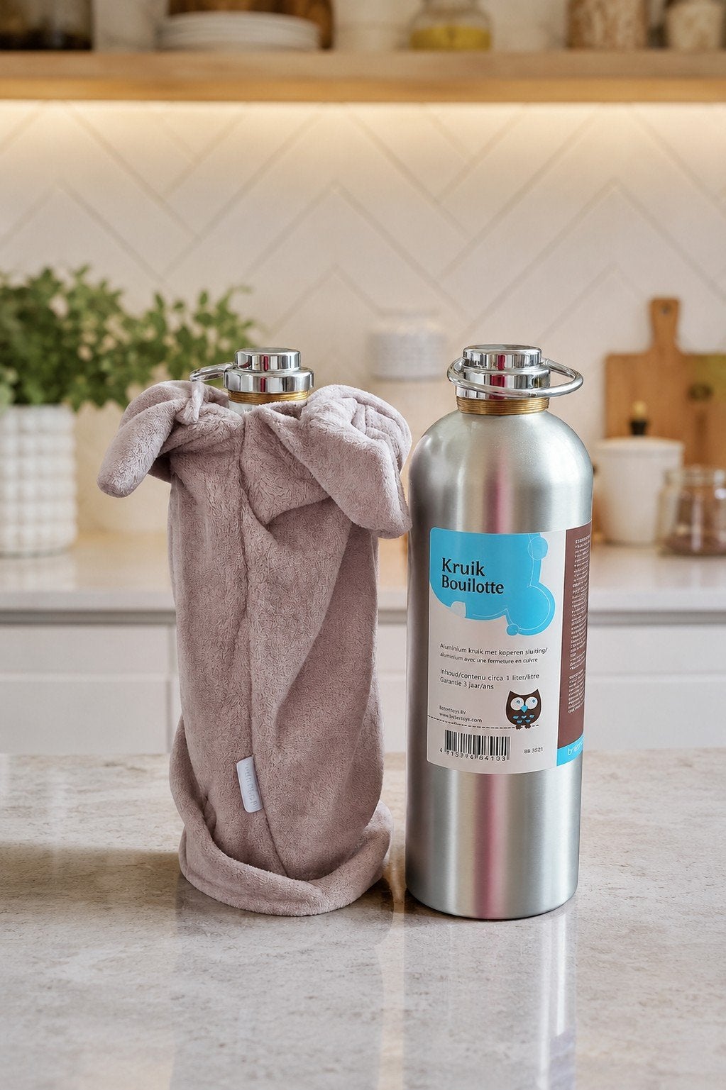 2x Briljant Baby aluminium kruik met 2 zachte hoezen | 1 lit, Ophalen of Verzenden