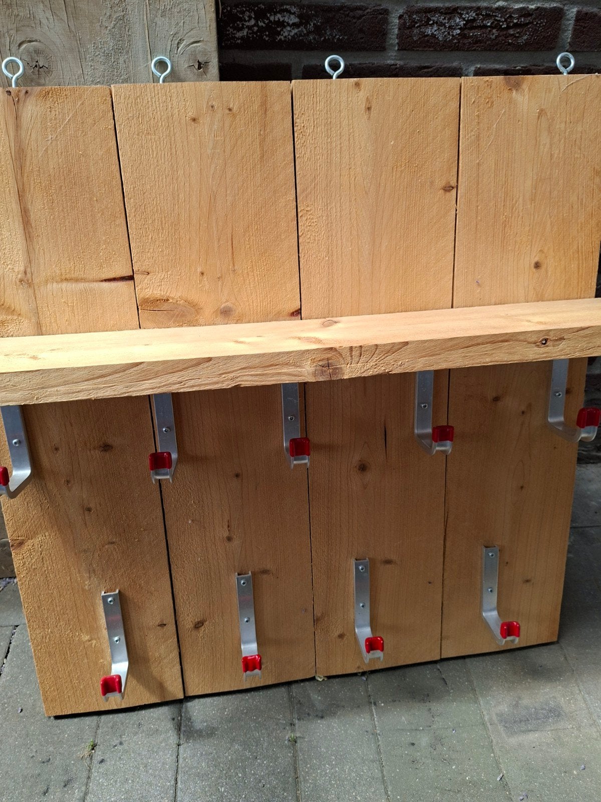 Steigerhouten kapstok met plank en haken, Gebruikt, Minder dan 100 cm, Hout, Ophalen