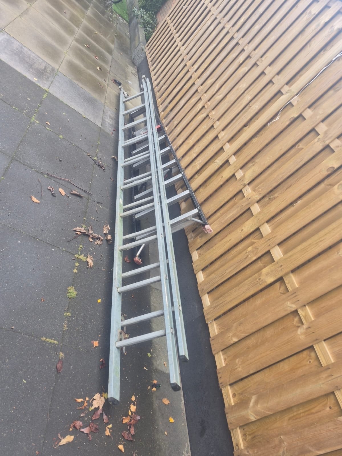 Dirks 2x10 sports uitschuifbare ladder, Ophalen, Gebruikt, Ladder, Opvouwbaar of Inschuifbaar