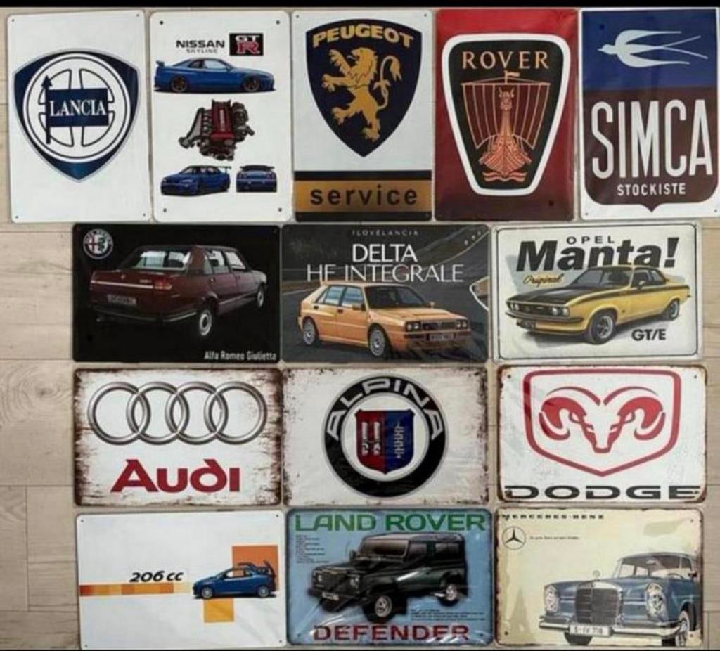 Metalen wandbord automerken 20x30 cm (prijs=per st), Verzamelen, Ophalen of Verzenden, Zo goed als nieuw, Auto's