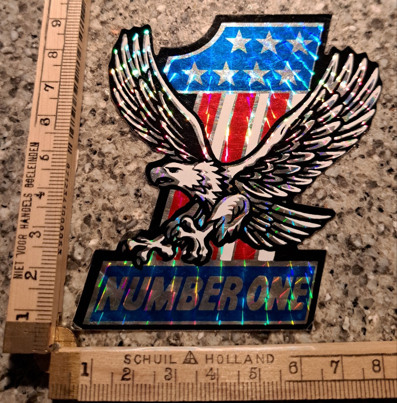 Vintage glimmende spiegel sticker number one eagle  USA, Ophalen of Verzenden, Zo goed als nieuw