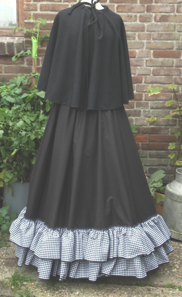 Zwarte Charles Dickens Rok, zwart witte roesjes, mt. S/M/L, Maat 38/40 (M), ., Zwart, Nieuw